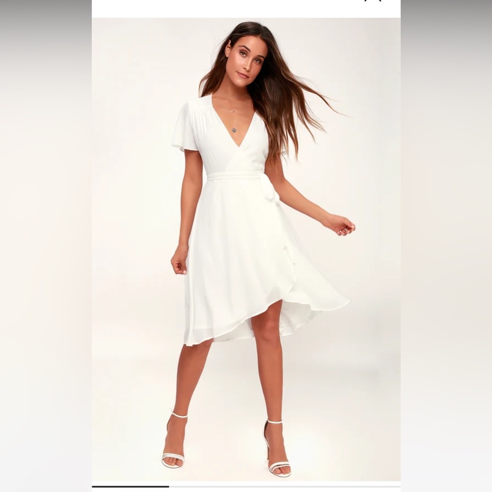 Lulu’s Rise to the Occasion White Midi Wrap Dress